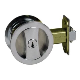 Nidus Lockable Sliding Cavity Door Round Backplate Entrance Set Include End Pull Satin Chrome