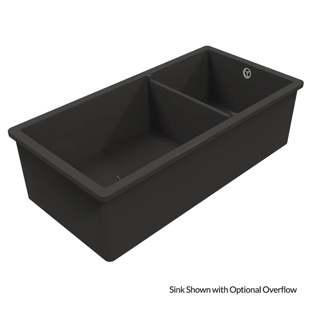 Turner Hastings Cuisine 93 x 48 One and a Half Bowl Inset / Undermount Fine Fireclay Matte Black Sink With Overflow