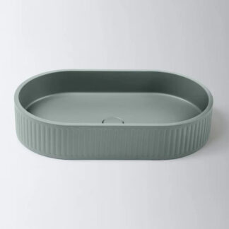 Eight Quarters 600mm x 350mm Fluted Concrete Pill Above Counter Basin - Sage Green