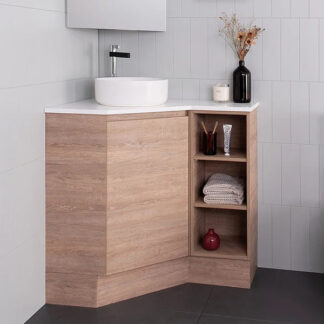 ADP Glacier Lite Door and Shelf Trio Floor Standing Corner Vanity - Cherry Pie Top