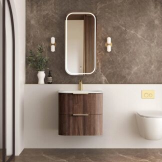 Otti Havana Fluted Curved Wall Hung Vanity with Chloe Silk Top - Sable Walnut