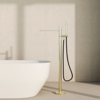 Nero Pure SS316L Freestanding Bath Mixer Brushed Gold