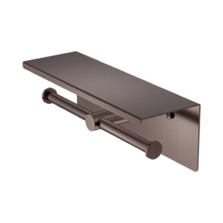 Nero Mecca Double Toilet Roll Holder With Shelf Brushed Bronze