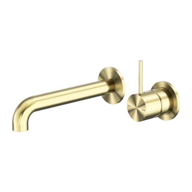 Nero Mecca Wall Basin/Bath Mixer Separate Back Plate Handle Up 120mm Brushed Gold