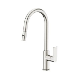 Nero Bianca Pull Out Sink Mixer With Vegie Spray Function Brushed Nickel