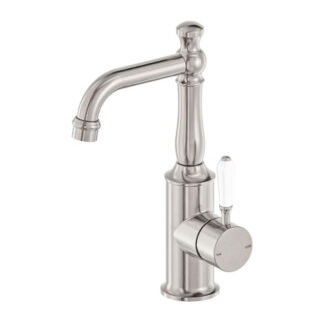 Nero York Basin Mixer With White Porcelain Lever Brushed Nickel