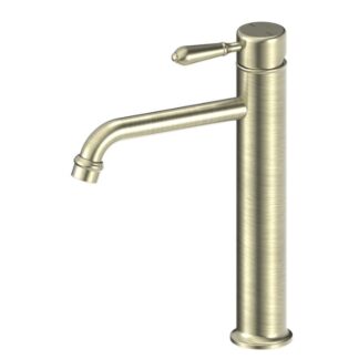Nero York Straight Tall Basin Mixer With Metal Lever Aged Brass