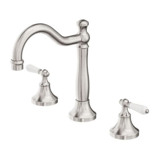 Nero York Basin Set With White Porcelain Lever Brushed Nickel