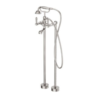 Nero York Freestanding Bath Set With Metal Hand Shower Brushed Nickel
