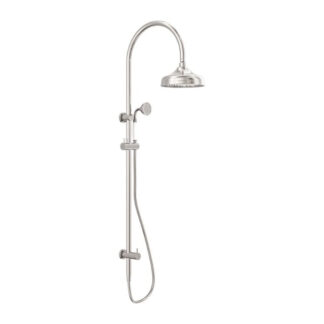 Nero York Twin Shower With White Porcelain Hand Shower Brushed Nickel