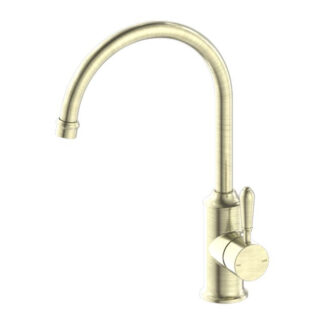 Nero York Kitchen Mixer Gooseneck Spout With Metal Lever Aged Brass