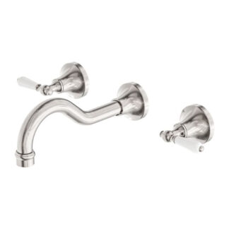 Nero York Wall Basin Set With White Porcelain Lever Brushed Nickel