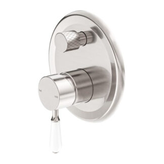 Nero York Shower Mixer With Divertor With White Porcelain Lever Brushed Nickel