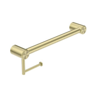 Nero Mecca Care 32mm Grab Rail With Toilet Roll Holder 450mm Brushed Gold