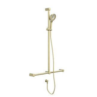 Nero Mecca Care 32mm T Bar Grab Rail and Adjustable Shower Set 1100x750mm Brushed Gold