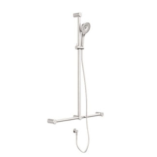 Nero Mecca Care 32mm T Bar Grab Rail and Adjustable Shower Set 1100x750mm Brushed Nickel