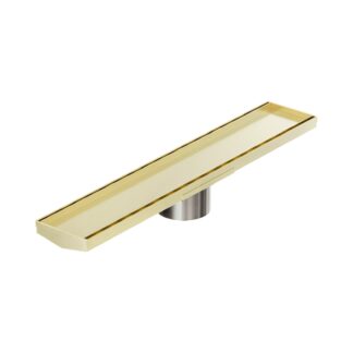 Nero Tile Insert V Channel 600x106mm Floor Grate 90mm Outlet Brushed Gold