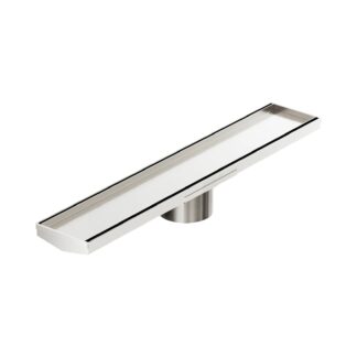 Nero Tile Insert V Channel 600x106mm Floor Grate 90mm Outlet Brushed Nickel