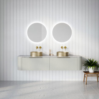 Timberline Santos Apollo Fluted Wall Hung Vanity with SilkSurface Top and Above Counter Basin