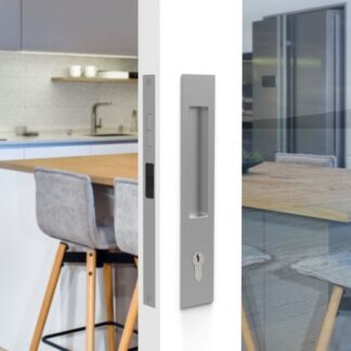 Nidus Mardeco rectangular flush pull Euro Lock set Satin Chrome (cylinder sold separately)