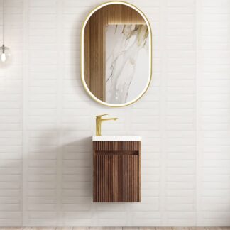 Otti Mini Ensuite Wall Hung Vanity 400mm Sable Walnut Fluted Vanity with Basin