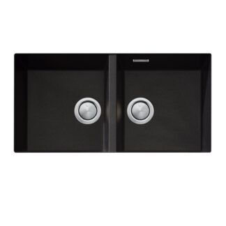 Oliveri Santorini Double Bowl Undermount Sink - Black with Overflow