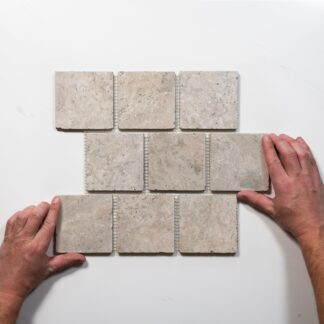 Valerie Ivory Travertine Brick Bond Cobblestone Porcelain Tile Sheets