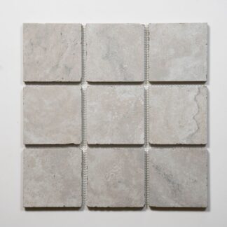 Valerie Silver Travertine Straight Bond Cobblestone Porcelain Tile Sheets