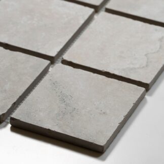 Sample of Valerie Silver Travertine Cobblestone Porcelain Tile Sheets