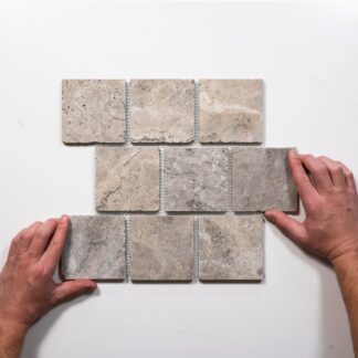 Valerie Rustic Travertine Brick Bond Cobblestone Porcelain Tile Sheets