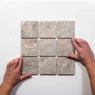Valerie Rustic Travertine Straight Bond Cobblestone Porcelain Tile Sheets