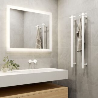 Thermogroup Thermorail Straight/Round 12Volt Vertical Bar 900x142x100mm 26Watts With Optional Hook - Matt White