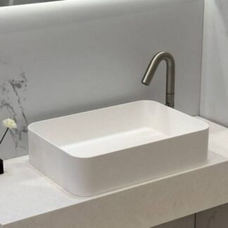 Kaskade Rectangular Stone Basin 500mm Matte White